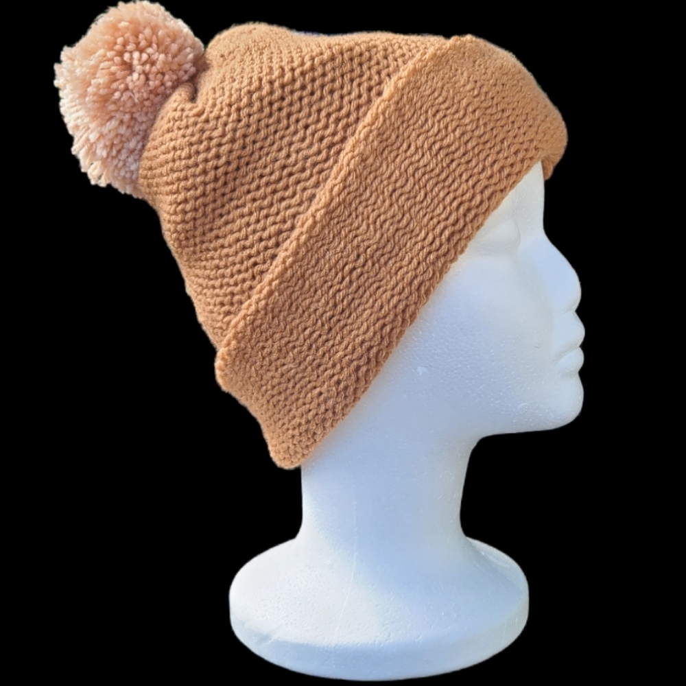 Ladies tan handmade winter hat